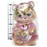 Fenton pink iridescent teddy bear w/ flowers