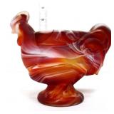 Vntg IG red glass rooster figural egg cup