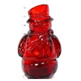 Fenton ruby red snowman fairy lamp