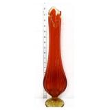 MCM LE Smith 18in amberina ribbed swung vase
