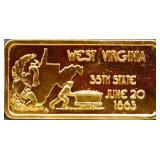 1 troy ounce West Virginia state silver bar