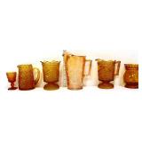 6 piece amber & marigold carnival glassware lot