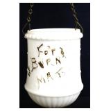 Vintage milkglass hanging match holder
