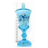 Fenton blue opalescent 14in lidded mantle urn