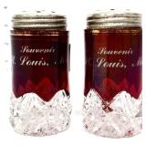 Pair cranberry flash souvenier salt/pepper shakers