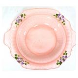Vntg pink depression satin open rose bowl