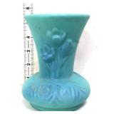 Vintage 5in teal green pottery vase