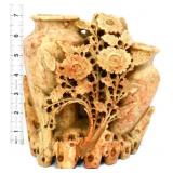 Carved soapstone Asian vase & flowers