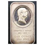 1oz Chester Arthur silver bar