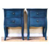 Pair blue painted 2 drawer nightstands
