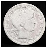 1907D barber half dollar