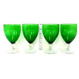 Lot of 4 vintage green/clear boopie glass goblets
