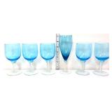 Lot of 6 aqua & clear stemware items