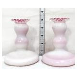 Pair Fenton peachcrest candleholders
