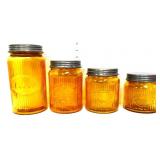 4 piece amber glass canister set