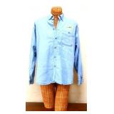 Paridise Park chambray shirt on wicker form