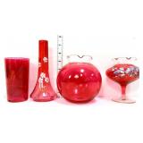 4 piece glass estate lot, inc cranberry glass