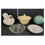 5 piece estate lot, inc covered yellow dish