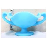 Fenton blue satin 2 handle pedestal compote