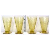 Lot of 4 yellow depression madrid footed tumblers