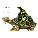 Painted enamel turtle & frog ring box