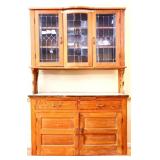 Primitive 2 piece cupboard w leaded glass doors