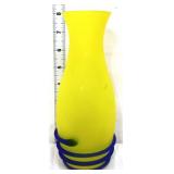 Yellow/blue 8in glass vase