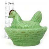 Vntg green mini hen on nest