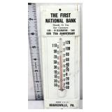Vntg metal First National Bank Hugheville PA therm