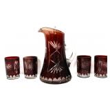 Vntg 5 piece red bohemian water set