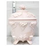 Vintage pink milk glass covered candy dish