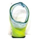 Art glass blue/clear/yellow basket