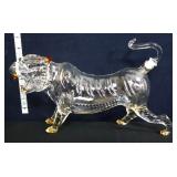 Vintage clear glass tiger figural decanter