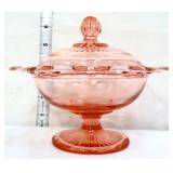Pink depression old colony covered candy dish