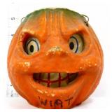 Vtg 5in paper mache pumpkin Halloween bucket
