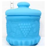 Fenton blue satin grape and cable tobacco jar