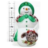 Fenton Worstell white satin snowman w/ cow