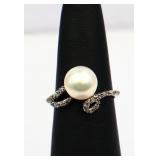 Sterling pearl ring, lab created