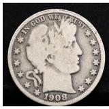 1908O barber half dollar