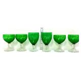 Lot of 6 green/clear boopie glass stemware