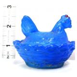 Vintage blue mini hen on nest