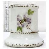 Vntg white round match safe with flower