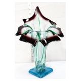 Art glass 14in blue/green/clear jack n pulpit vase