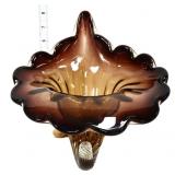 Art glass brown/amber leaf cornucopia