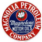 Porcelain 24in round Magnolia Petroleum sign
