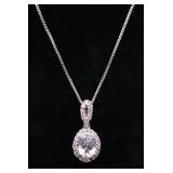 Oval cut white sapphire necklace, lab created