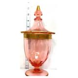 Vintage pink depression covered candy jar