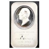 1oz Woodrow Wilson silver bar