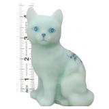 Fenton blue satin cat with blue roses