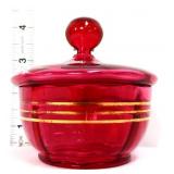 Vtg ranberry powder dish w/ Mary Gregory style lid